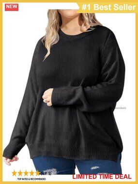 Plus Size Oversized Crewneck Pullover Sweater Side Split Tunic Knit Winter
